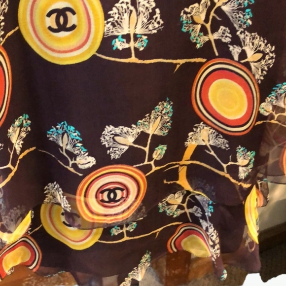 CHANEL @ PARIS |2001 Spring Runway Chinoiserie Silk Chiffon CC Logo Print Dress - Picture 9 of 16